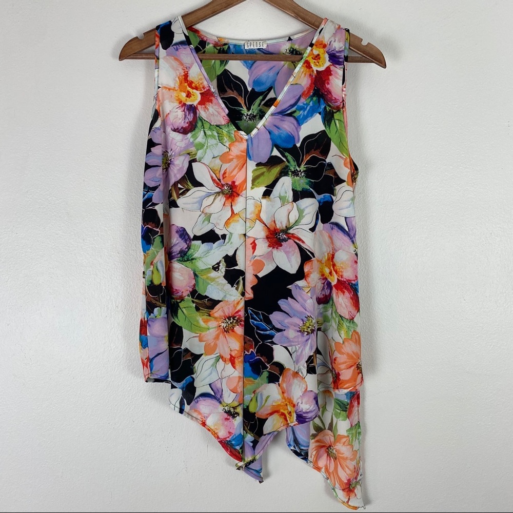 Spense Asymmetrical Floral Sleeveless Top Sz M